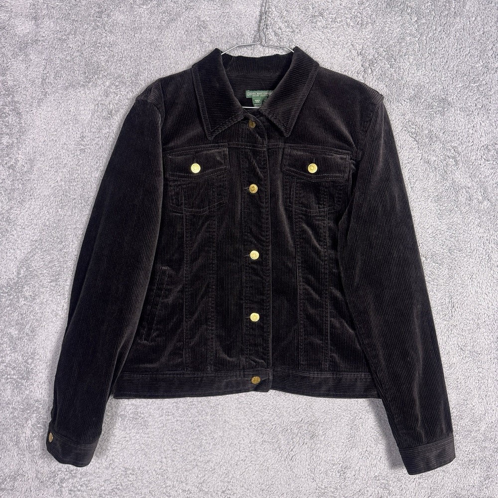 Ralph Lauren Corduroy Jacket Womens L Type 3 III Trucker Gold Button Vintage